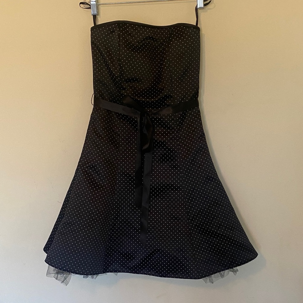Jessica McClintock Black Strapless Dress with Polka Dots
